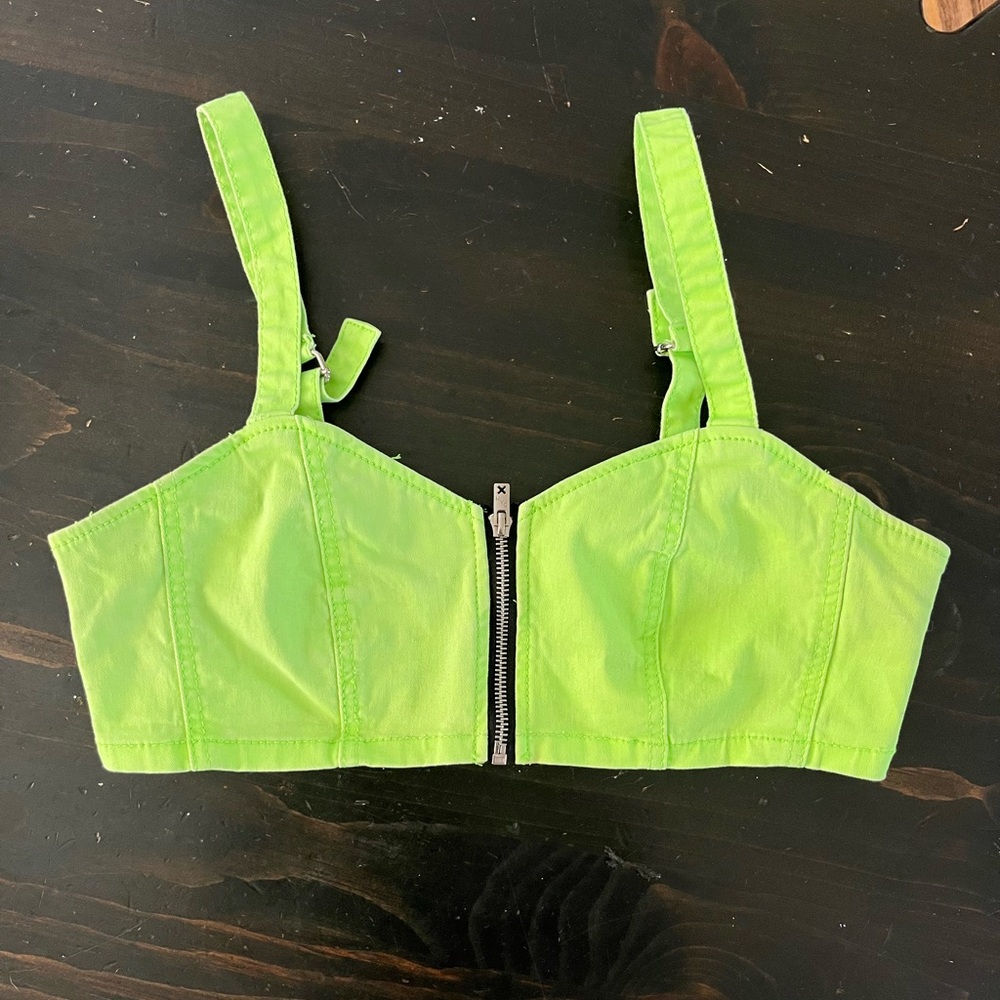Lime Green Crop Top with Front Zipper